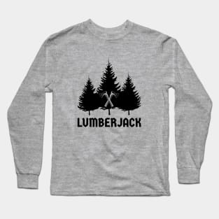 Lumberjack Pine Trees Black Crossed Axes Long Sleeve T-Shirt